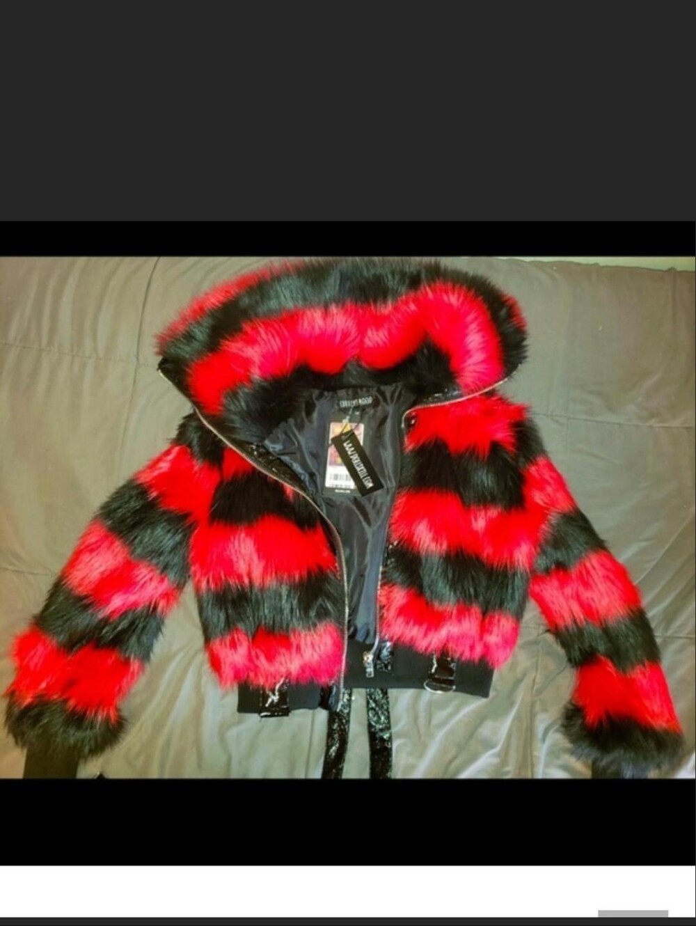 Current Mood Faux Fur Striped Hooded Jacket With Harness